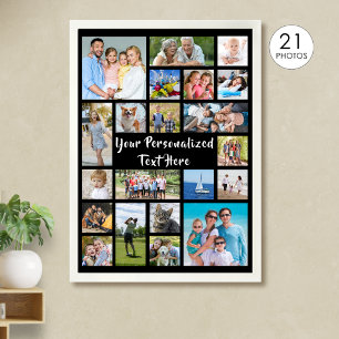 Modern Personalized 21 Photo Collage Custom Colour Poster