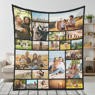 Modern Personalized 22 Photo Collage Fleece Blanket