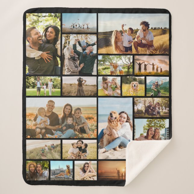 Modern Personalized 22 Photo Collage Sherpa Blanket (Front)