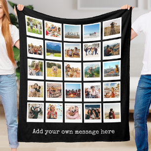 Modern Personalized 25 Photo Collage Fleece Blanket