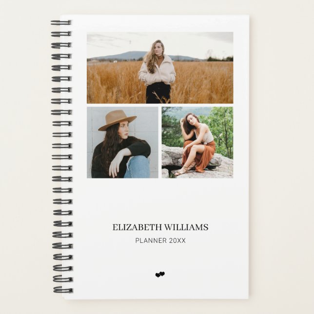 Modern Personalized 3 Photo Collage Planner (Front)