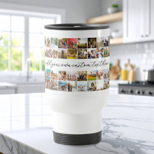 Modern Personalized 48 Photo Collage Travel Mug