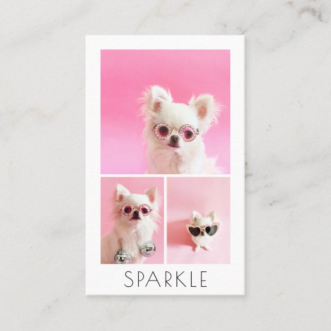 Modern Personalized 4 Photo Collage QR Code Business Card (Front)