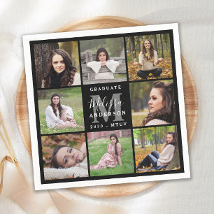 Modern Personalized 8 Photo Collage Graduation  Napkin