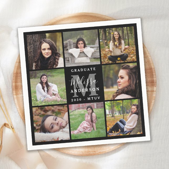 Modern Personalized 8 Photo Collage Graduation  Napkin (Creator Uploaded)