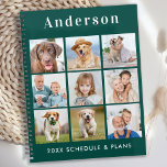 Modern Personalized 9 Photo Collage Emerald Green Planner<br><div class="desc">Custom photo collage calendar planner. Our fun photo planner has 9 photos to personalize and name. Design is on front and back. Customize with family photos, favourite kids pictures, pet photos, and all your dog photos! COPYRIGHT © 2020 Judy Burrows, Black Dog Art - All Rights Reserved. Modern Personalized 9...</div>