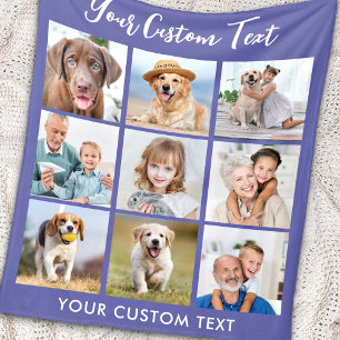 Modern Personalized 9 Photo Collage Periwinkle  Fleece Blanket