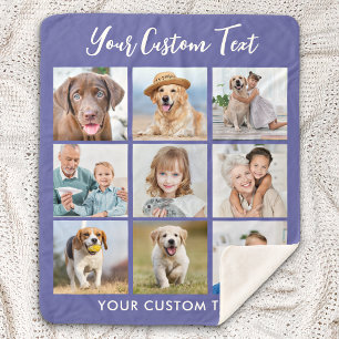 Modern Personalized 9 Photo Collage Periwinkle  Sherpa Blanket