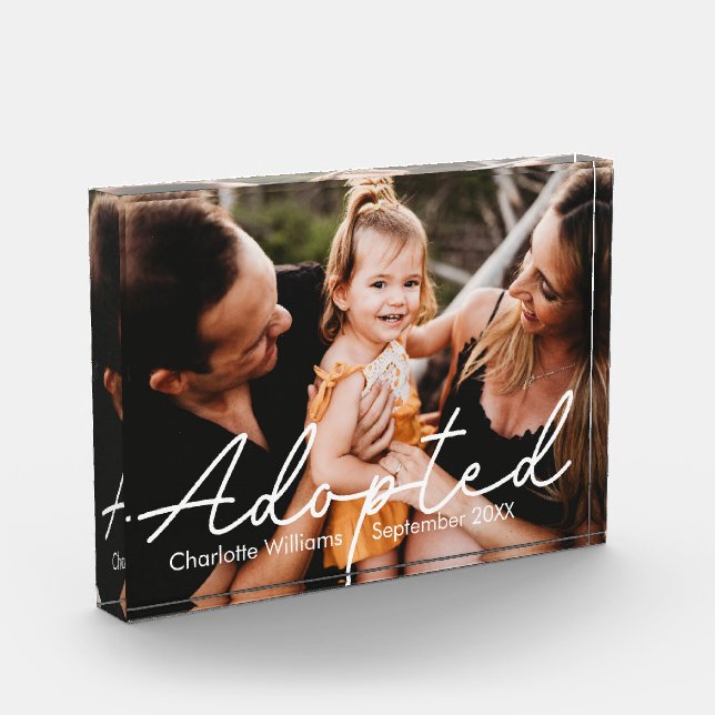 Modern Personalized Adoption Announcement Photo Block (Left)