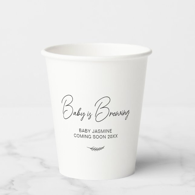 Modern Personalized Baby Shower Baby is Brewing Gi Paper Cups (Front)