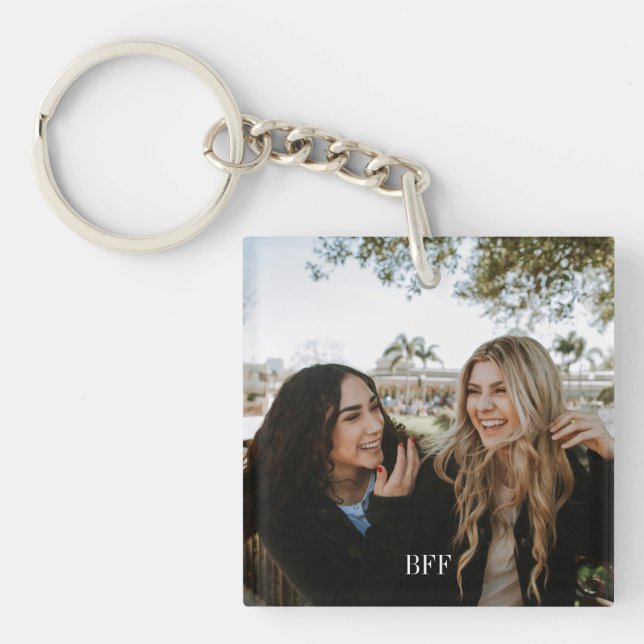 Modern Personalized Best Friend Photo Quote Keychain (Front)