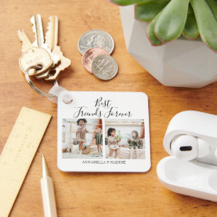 Modern Personalized Best Friends Forever   2 Photo Keychain
