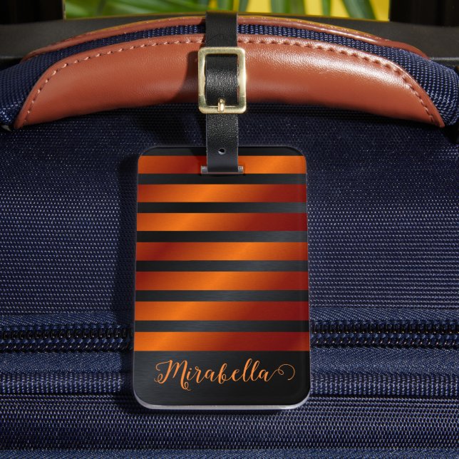 Modern Personalized Black and Orange Luggage Tag (Front Insitu 2)