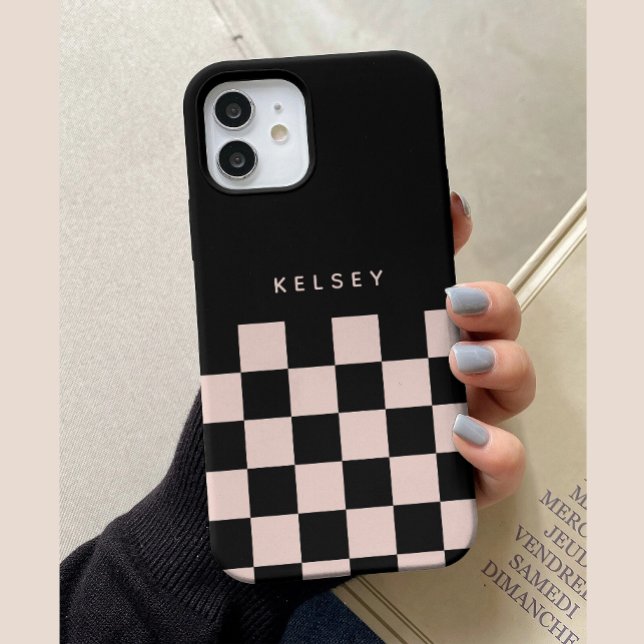 Modern Personalized Black & Cream Chequered Case-Mate iPhone Case (Creator Uploaded)