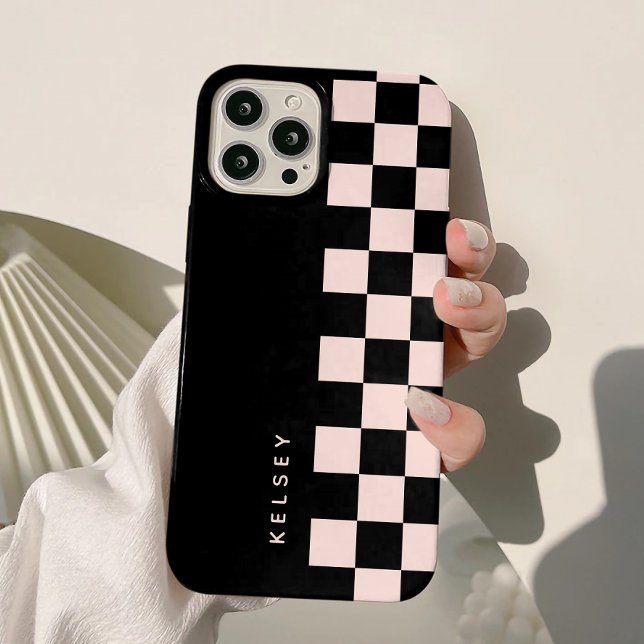 Modern Personalized Black & Cream Chequered Case-Mate iPhone Case (Creator Uploaded)