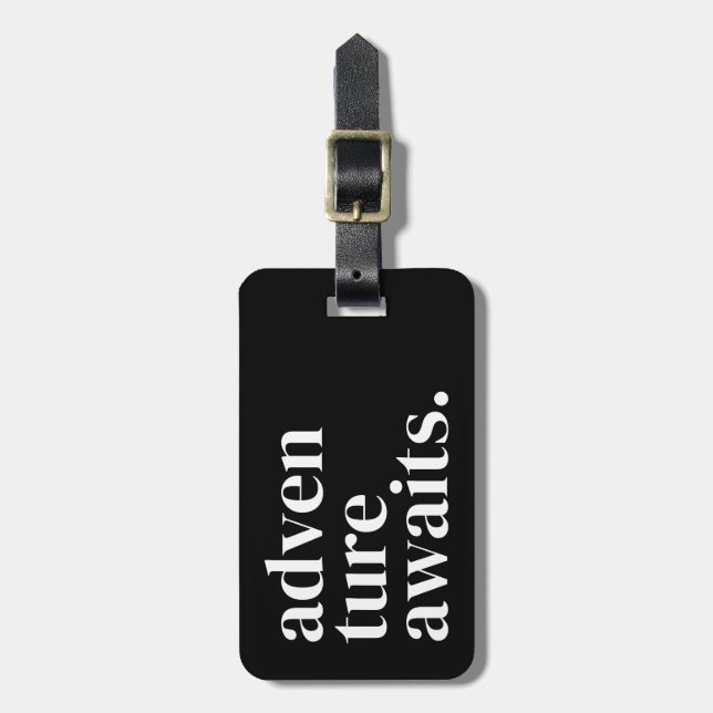 Modern Personalized Black Luggage Tag (Front Vertical)
