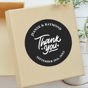 Modern Personalized Black Thank You Wedding Favour Classic Round Sticker