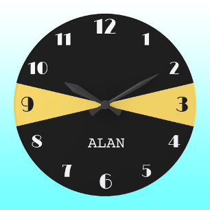 Modern Personalized Black White and Mustard Yellow Large Clock