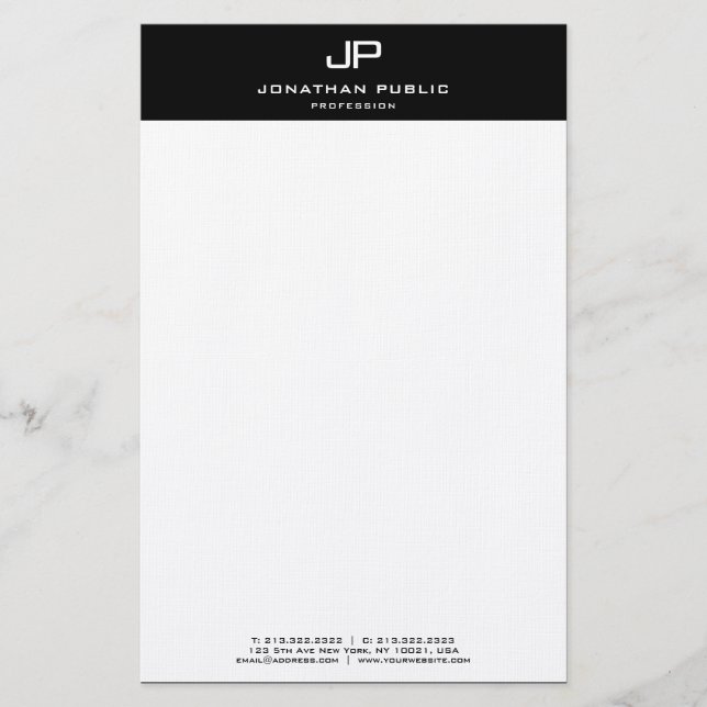 Modern Personalized Black White Elegant Template Stationery (Front)
