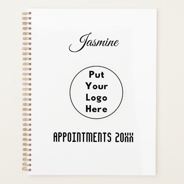 Modern Personalized Black & White Logo Year Name Planner (Front)