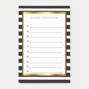 Modern personalized black white stripes gold post-it notes