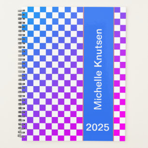Modern Personalized Blue and Pink Chequered 2025  Planner