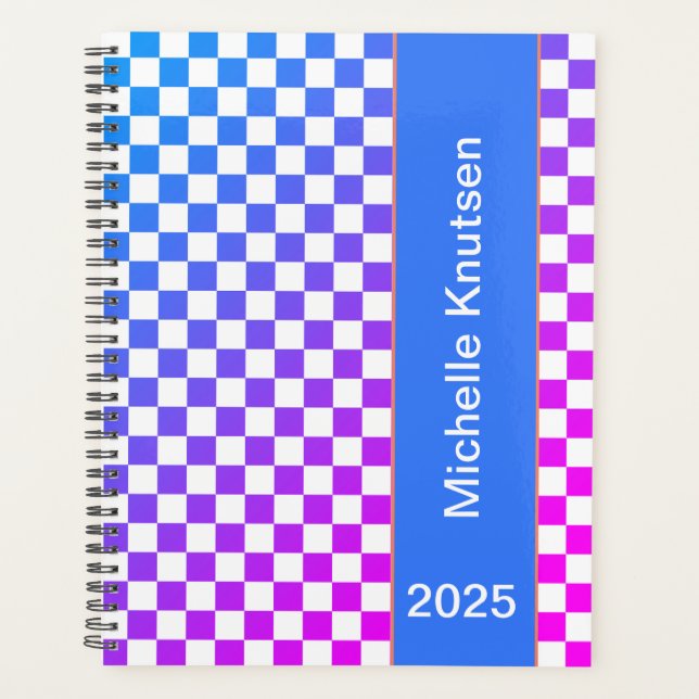 Modern Personalized Blue and Pink Chequered 2025  Planner (Front)