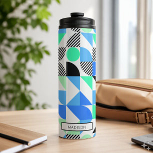 Modern Personalized Blue Mint Green Geometric Thermal Tumbler