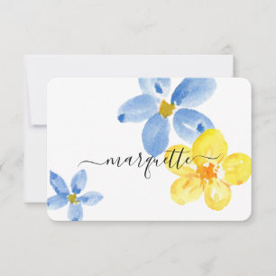 Modern Personalized Blue Yellow Watercolor Flowers Thank You Card