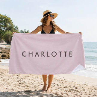 Modern Personalized Blush Pink Name Beach Towel