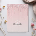 Modern Personalized Blush Pink Sparkle Glitter iPad Cover<br><div class="desc">Modern blush pink colour,  with a sparkle faux glitter drip effect. Personalize with your name and monogram. Design© Rosalind Moore,  Cherry Lane Designs.</div>