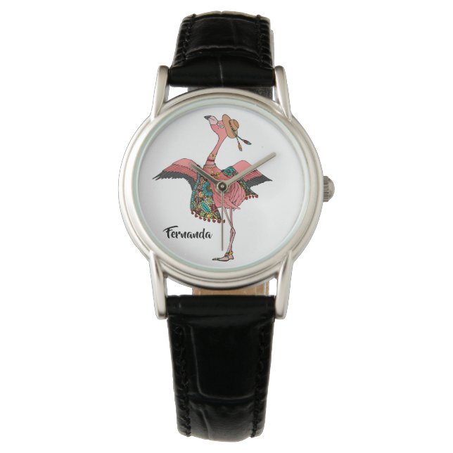Modern Personalized Bohemian Flamingo Watch (Front)