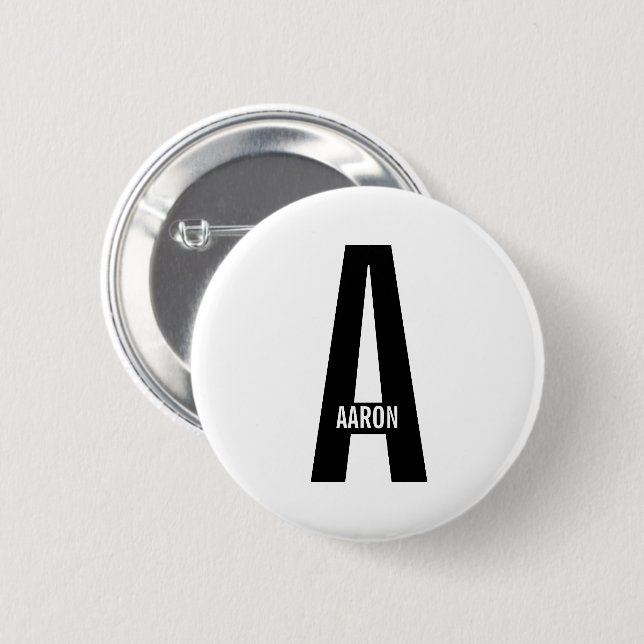 Modern Personalized Bold Monogram and Name 2 Inch Round Button (Front & Back)