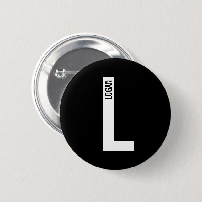 Modern Personalized Bold Monogram and Name 2 Inch Round Button (Front & Back)