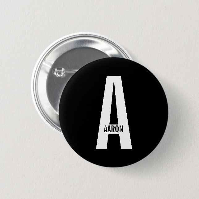 Modern Personalized Bold Monogram and Name 2 Inch Round Button (Front & Back)