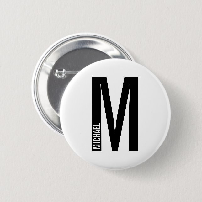 Modern Personalized Bold Monogram and Name 2 Inch Round Button (Front & Back)