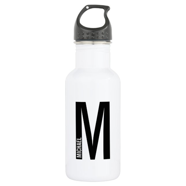 Modern Personalized Bold Monogram and Name 532 Ml Water Bottle (Front)