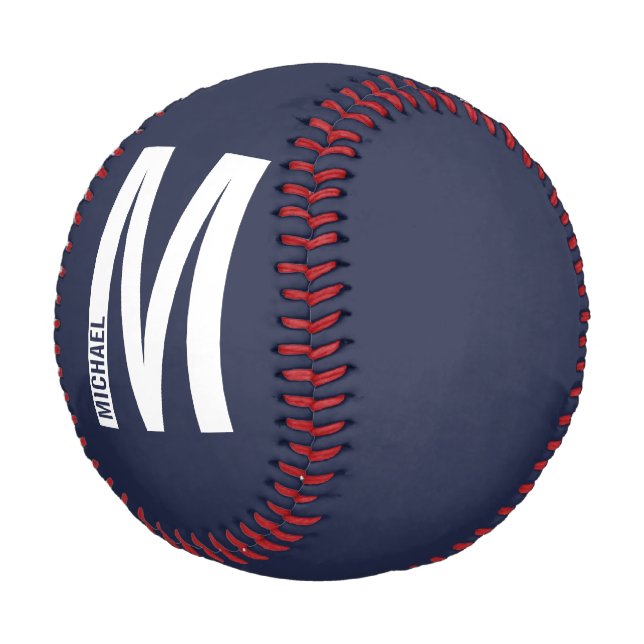 Modern Personalized Bold Monogram and Name Baseball (Angled)