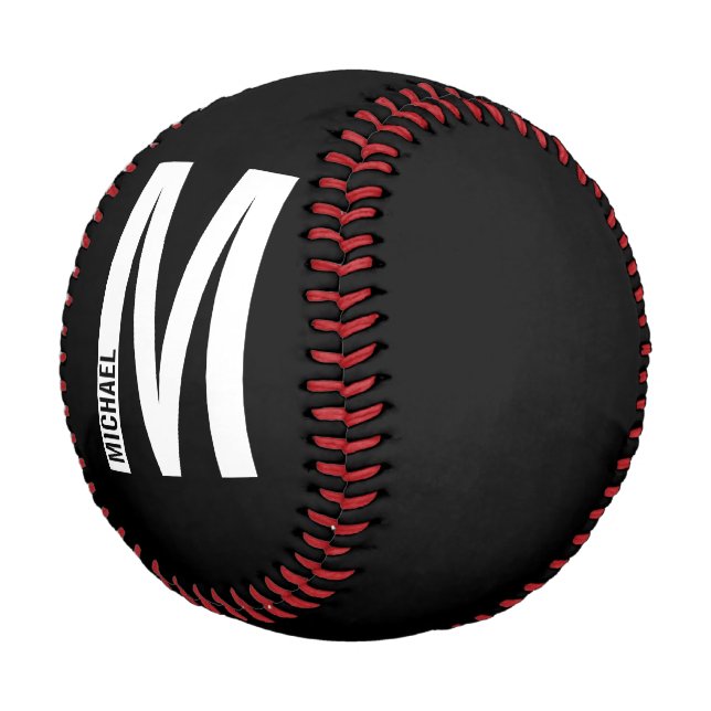 Modern Personalized Bold Monogram and Name Baseball (Angled)