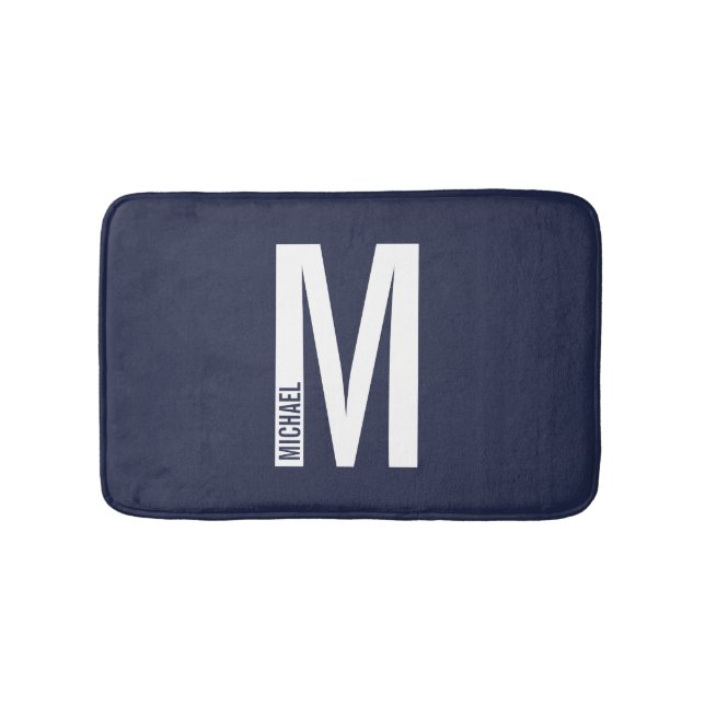 Modern Personalized Bold Monogram and Name Bath Mat (Front)