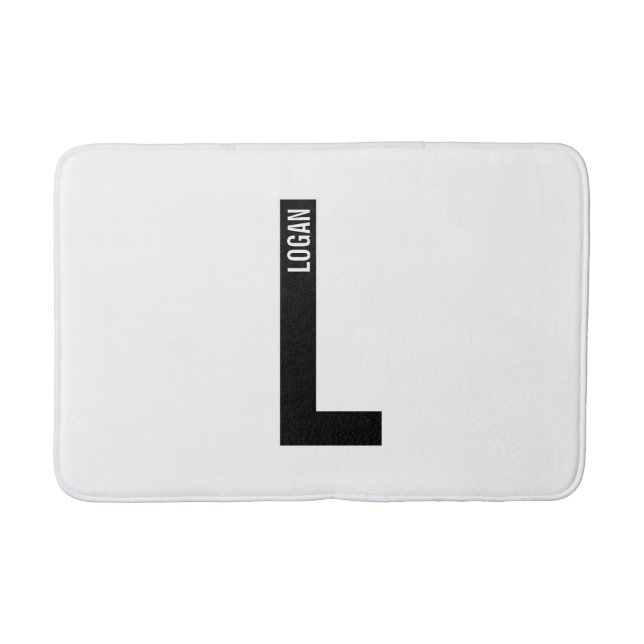 Modern Personalized Bold Monogram and Name Bath Mat (Front)