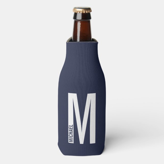 Modern Personalized Bold Monogram and Name Bottle Cooler (Bottle Front)