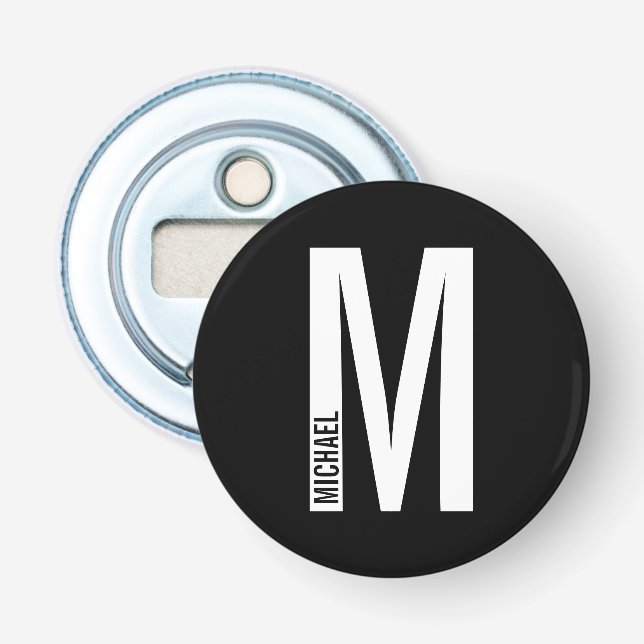 Modern Personalized Bold Monogram and Name Bottle Opener (Front)
