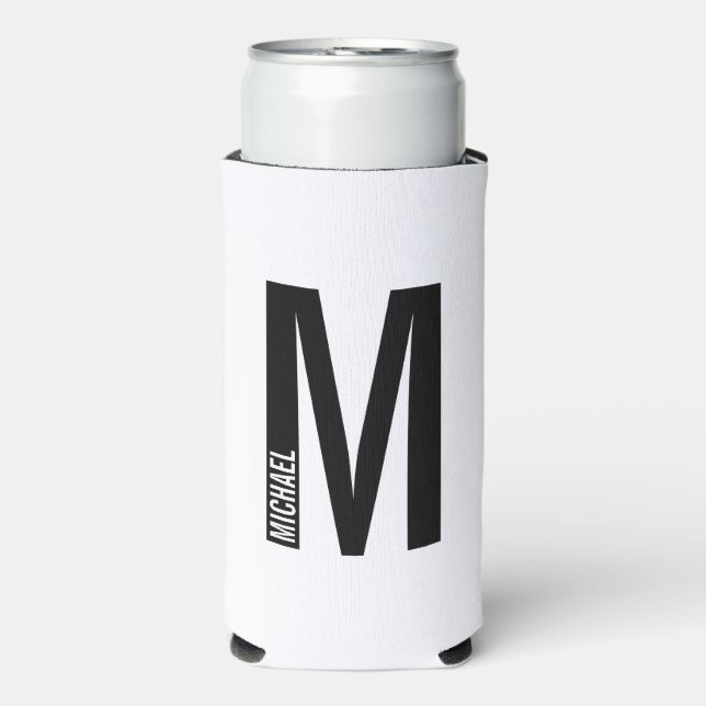 Modern Personalized Bold Monogram and Name Can Coo Seltzer Can Cooler (Seltzer Front)