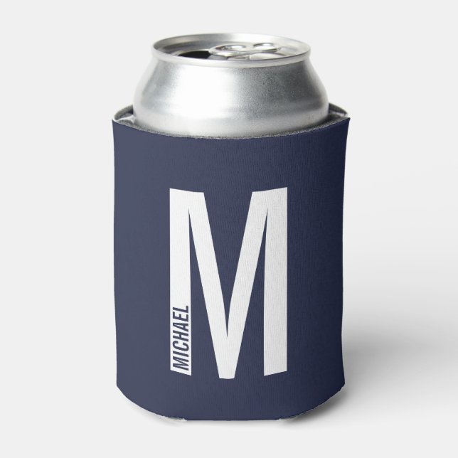 Modern Personalized Bold Monogram and Name Can Cooler (Can Front)