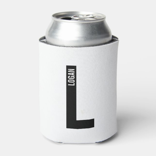 Modern Personalized Bold Monogram and Name Can Cooler (Can Front)