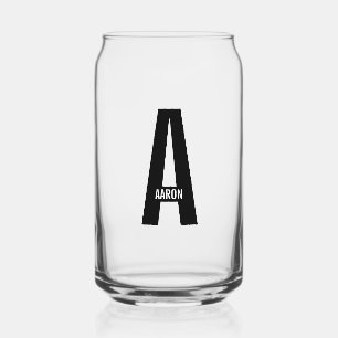 Modern Personalized Bold Monogram and Name Can Glass