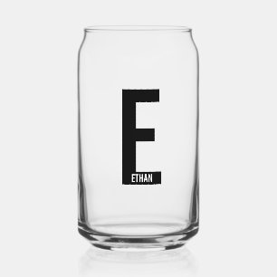 Modern Personalized Bold Monogram and Name Can Glass