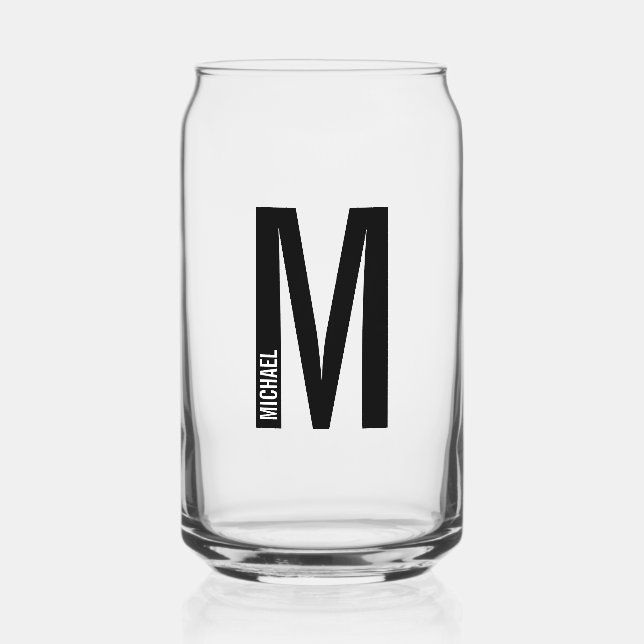 Modern Personalized Bold Monogram and Name Can Glass (Front)
