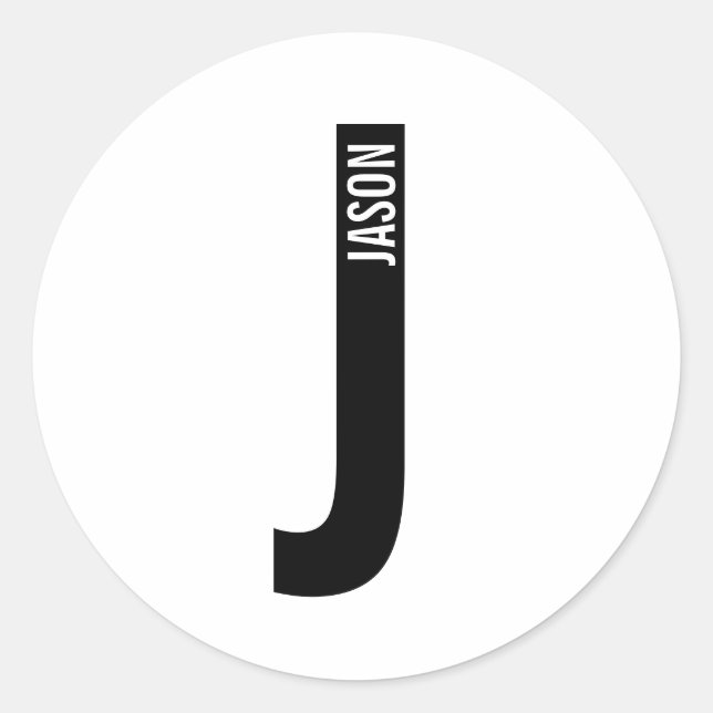 Modern Personalized Bold Monogram and Name Classic Round Sticker (Front)